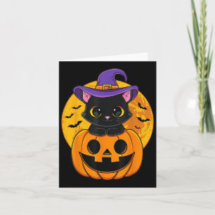 Halloween Black Cat Witch Hat Pumpkin  Card