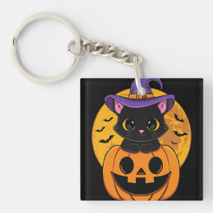 Halloween Black Cat Witch Hat Pumpkin For Kids Gir Key Ring