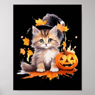 Halloween Black Cat Witch Hat Pumpkin For Kids Gir Poster