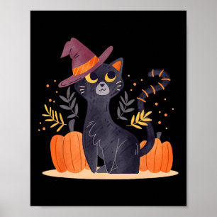 Halloween Black Cat Witch Hat Pumpkin For Kids Gir Poster