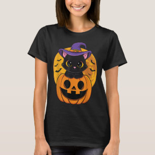 Halloween Black Cat Witch Hat Pumpkin For Kids Gir T-Shirt