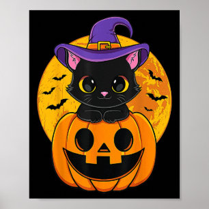 Halloween Black Cat Witch Hat Pumpkin Poster