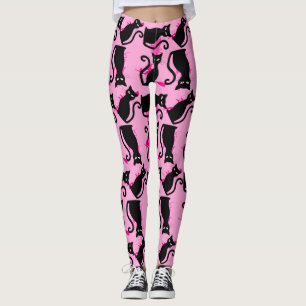 halloween black cat witch pink leggings