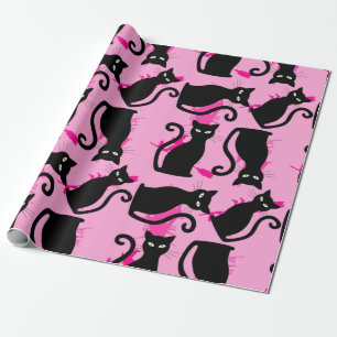 halloween black cat witch pink wrapping paper