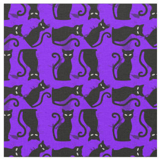 halloween black cat witch purple fabric