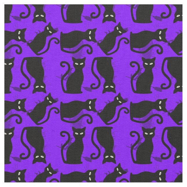 halloween black cat witch purple fabric (Close Up)