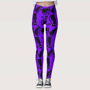 halloween black cat witch purple leggings
