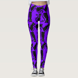 halloween black cat witch purple leggings