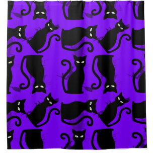 halloween black cat witch purple shower curtain