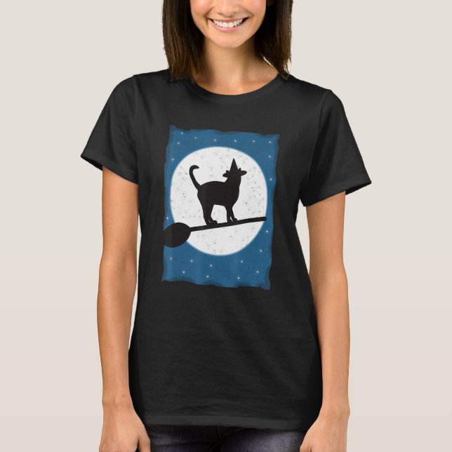 Halloween Black Cat Witch T-Shirt (Front)