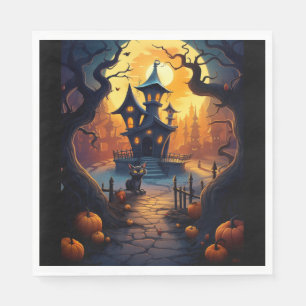 Halloween/Black Cat/Witch/Wizard Crooked House Napkin
