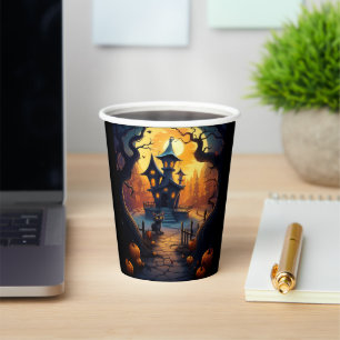Halloween/Black Cat/Witch/Wizard Crooked House Paper Cups