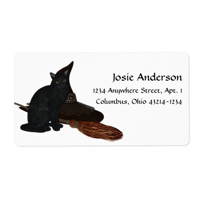 Halloween Black Cat Witches Hat Address Labels 2 (Front)