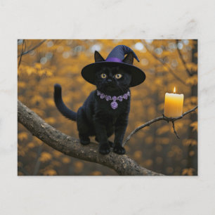 Halloween Black Cat Witchy Candle Cute Holiday Postcard
