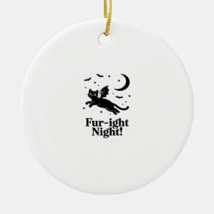 Halloween Black Cat with Bat Wings Graphic Classic Ceramic Tree Decoration