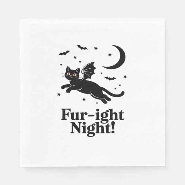 Halloween Black Cat with Bat Wings Graphic Classic Napkin (Front)