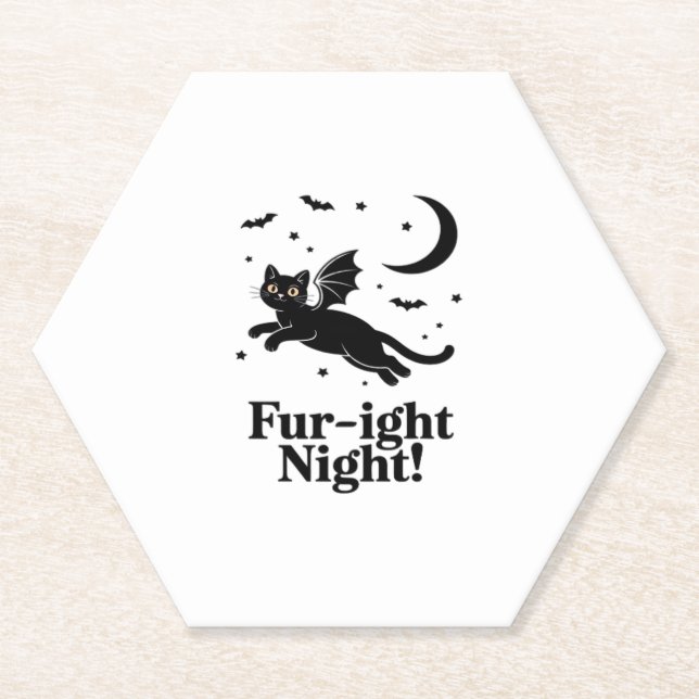 Halloween Black Cat with Bat Wings Graphic Classic Paper Coaster (Front)