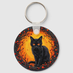 Halloween Black Cat with Glowing Eyes Key Ring