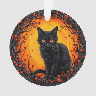 Halloween Black Cat with Glowing Eyes Ornament