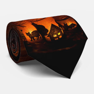 Halloween Black Cat with Luminaries and Bats Tie