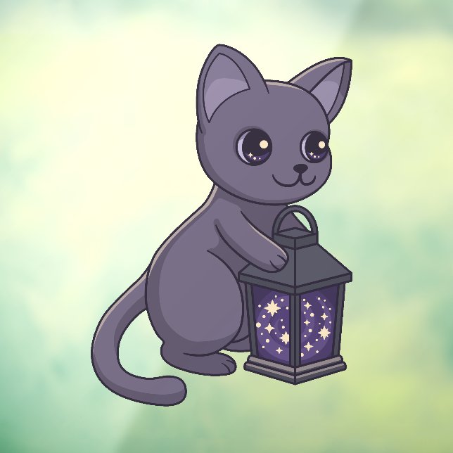 Halloween Black Cat with Magical Lantern Window Cling (Sheet 3)