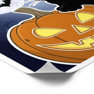 halloween black cat with pumpkin poster