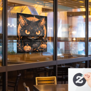 Halloween Black Cat with Pumpkins and Moon Window Cling