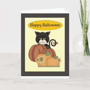 Halloween Black Cat with Pumpkins Card