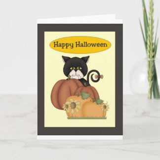 Halloween Black Cat with Pumpkins Card