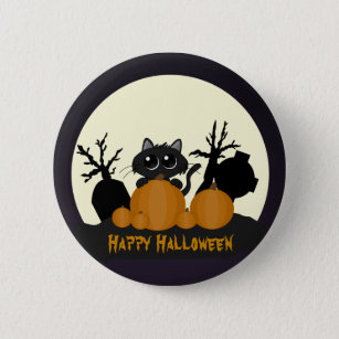 Halloween Black Cat with Pumpkins in a Graveyard 6 Cm Round Badge
