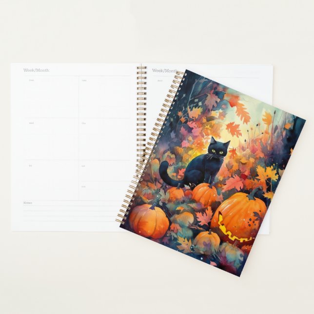 Halloween Black Cat With Pumpkins Scary Planner (Display)