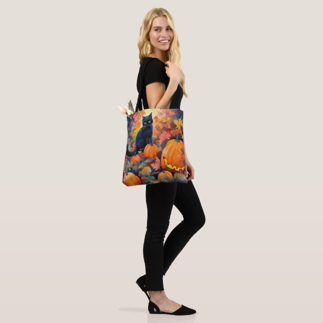 Halloween Black Cat With Pumpkins Scary Tote Bag (On Model)