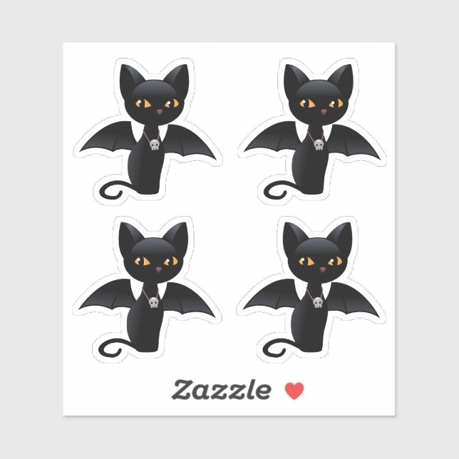 Halloween Black Cat with Wings, Set of 4 (Sheet)