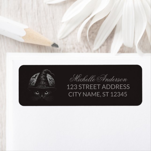 Halloween Black Cat with Witch Hat  Return Address (Insitu)