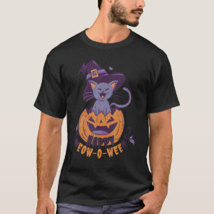 Halloween Black Cat With Witches Pumpkin Hat For K T-Shirt