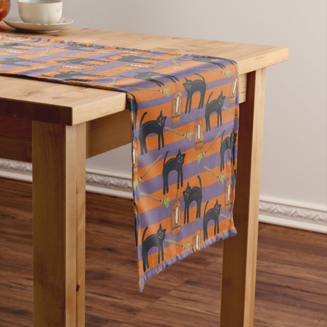 Halloween, Black Cats and Brooms Table Runner (In Situ)