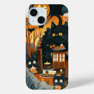 Halloween Black Cats and Moons Funny Witchy Kids iPhone 15 Case