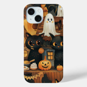 Halloween Black Cats and Moons Funny Witchy Kids iPhone 15 Case