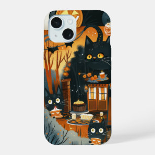 Halloween Black Cats and Moons Funny Witchy Kids iPhone 15 Case