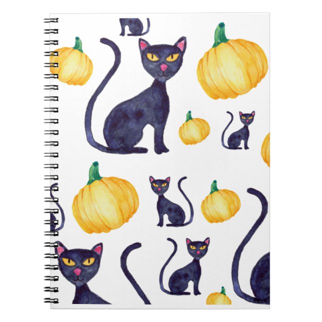 Halloween Black Cats And Orange Pumpkins Design Notebook (Front)