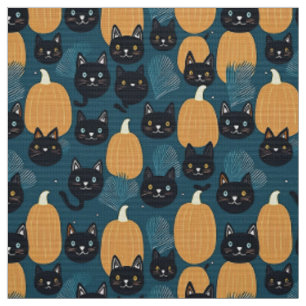 Halloween black cats and pumpkins fabric