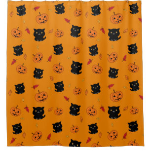 Halloween Black Cats And Pumpkins Pattern Shower Curtain