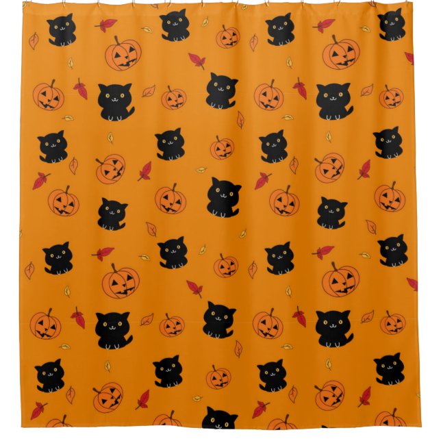 Halloween Black Cats And Pumpkins Pattern Shower Curtain (Front)