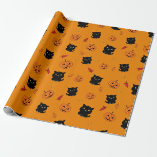 Halloween Black Cats And Pumpkins Pattern Wrapping Paper