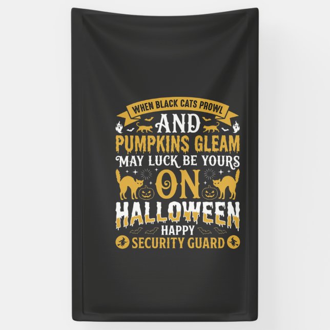 Halloween Black Cats and Pumpkins Security Guard D Banner (Vertical)