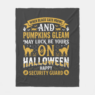 Halloween Black Cats and Pumpkins Security Guard D Fleece Blanket