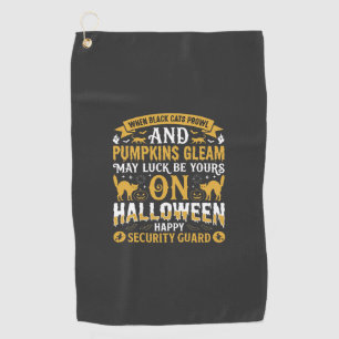 Halloween Black Cats and Pumpkins Security Guard D Golf Towel