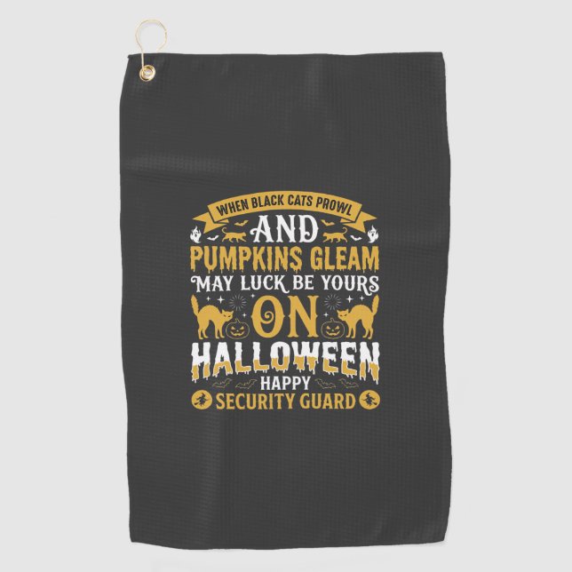 Halloween Black Cats and Pumpkins Security Guard D Golf Towel (Front)