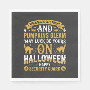 Halloween Black Cats and Pumpkins Security Guard D Napkin