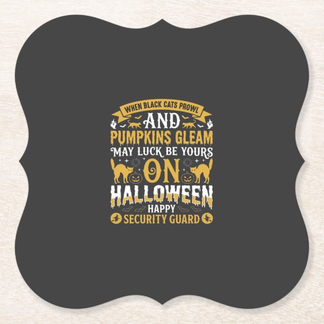 Halloween Black Cats and Pumpkins Security Guard D Paper Coaster (Front)